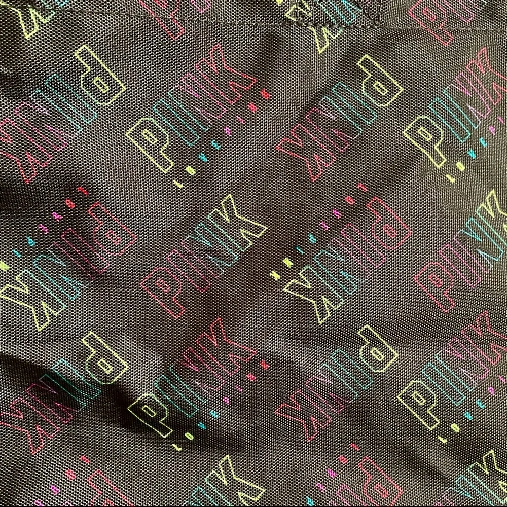 PINK Victoria’s Secret Black Zip Up Tote Bag Black Fluorescent Allover Logo - Picture 2 of 11
